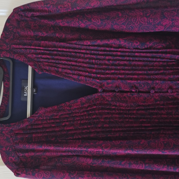 MSK BRAND WOMEN'S PLUS SIZE RED & BLUE LONG SLEEVES LINED DRESS SIZE 14 - Picture 1 of 16